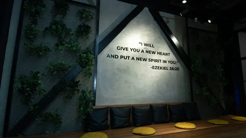 A wall with Ezekiel 36:26, “I will give you a new heart and put a new spirit in you”